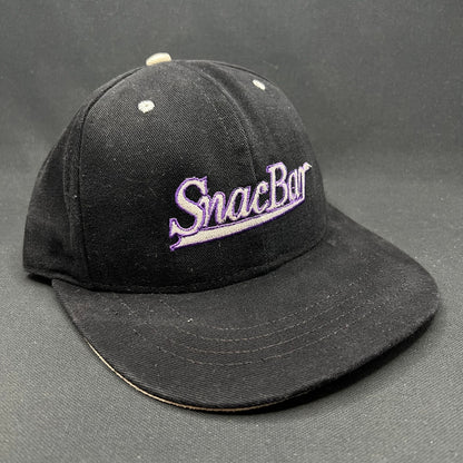Vintage Snack Bar Snapback Hat Black Purple Script 90s USA