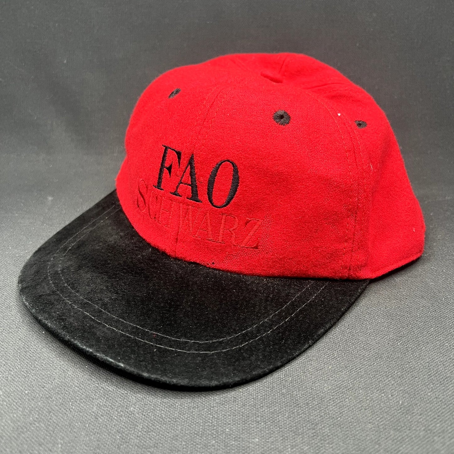 YOUTH Vintage FAO Schwarz Strapback Hat Wool Red Black