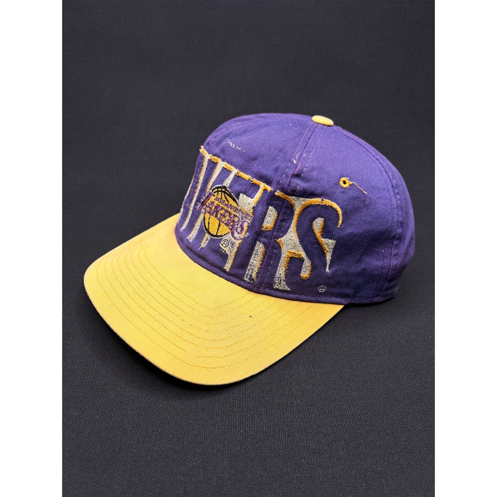 Rare Vintage 90s LA Lakers Starter Snapback Hat Tri Power Purple Gold Well Loved