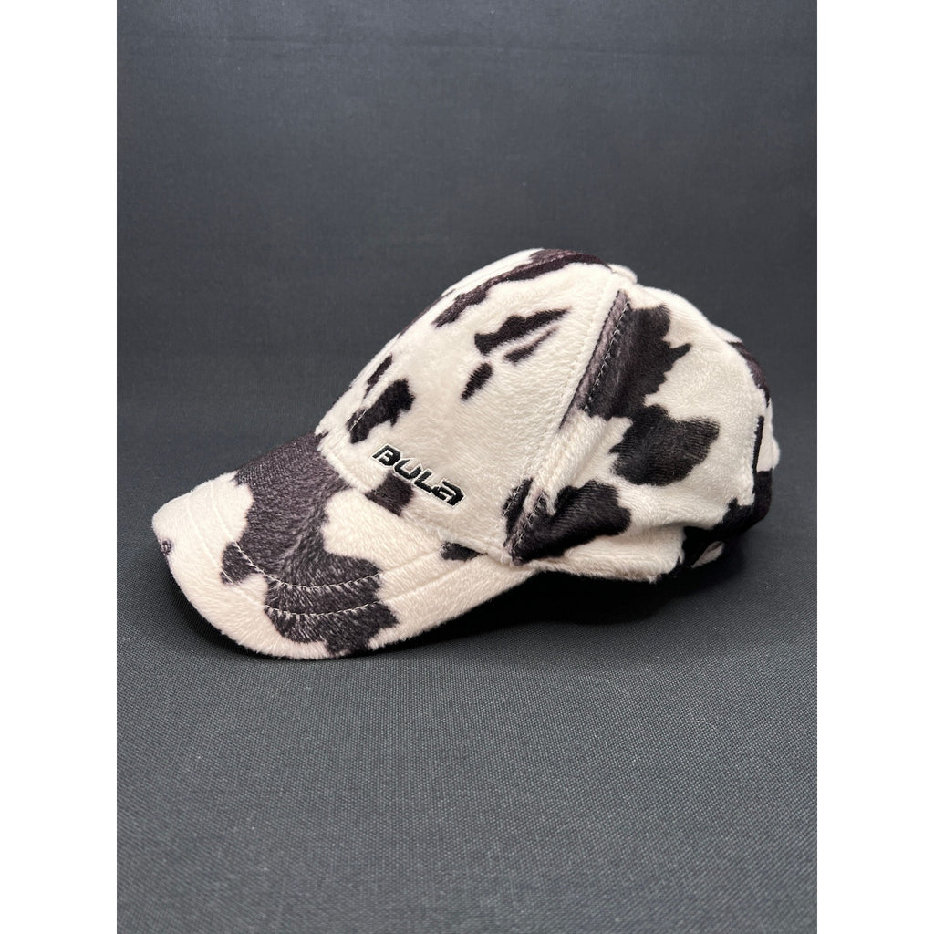 BULA Cow Print Fleece Cap Black White Plush Streetwear Hat