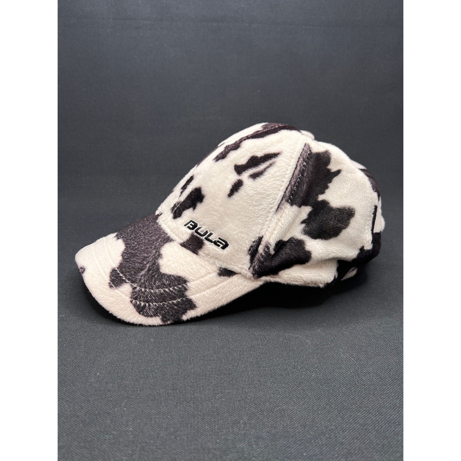BULA Cow Print Fleece Cap Black White Plush Streetwear Hat