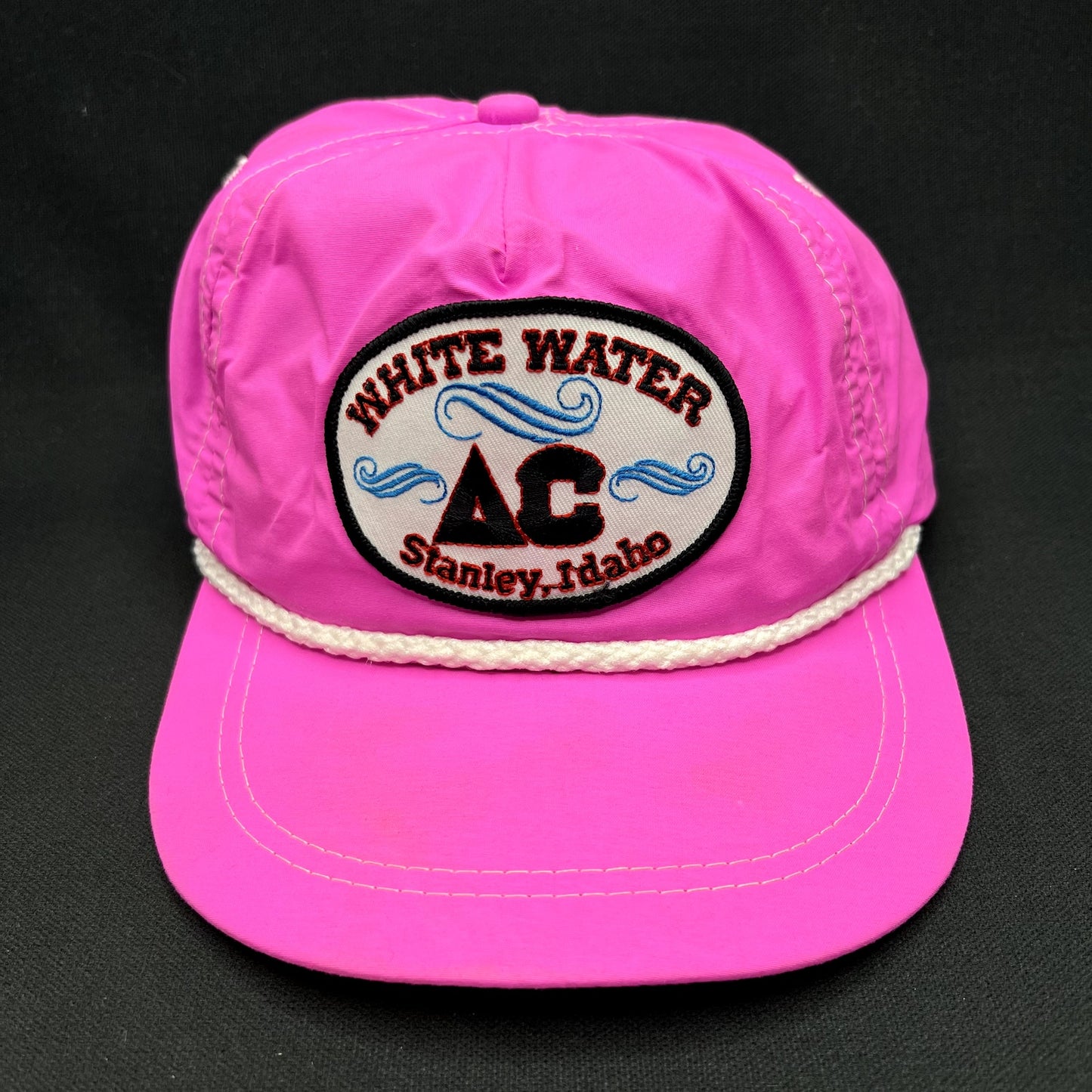 Vintage White Water AC Stanley Idaho Imperial Strapback Hat Pink Rope Cap