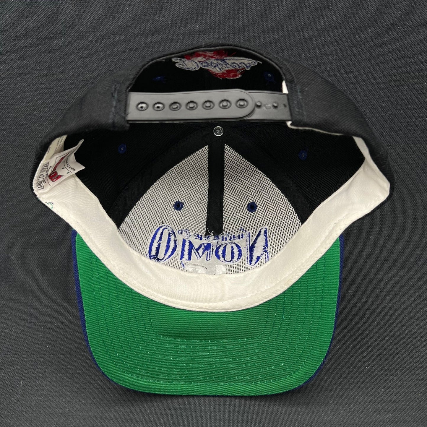 Vintage Hideo Nomo Dodgers Nutmeg Snapback Hat MLB Black Blue 90s