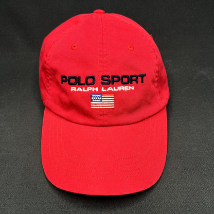 Polo Sport Ralph Lauren USA Flag Strapback Hat Red Spellout Cap