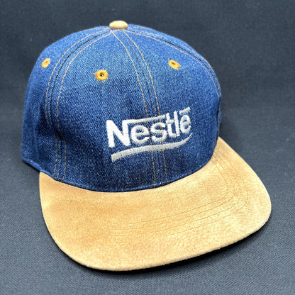 Vintage Nestlé Denim Suede Strapback Hat Otto Cap Distressed USA