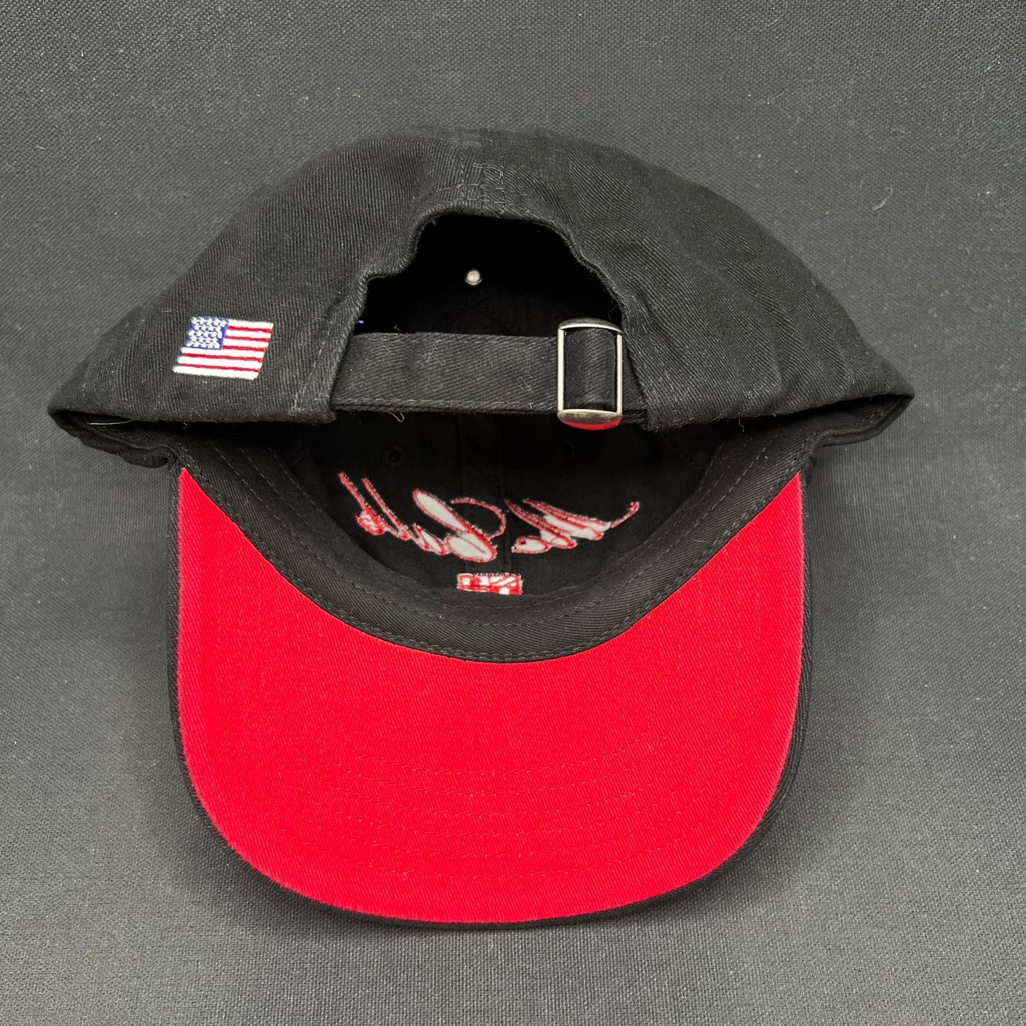 McCall Motor Works Strapback Hat Black Red Script USA Flag Cap