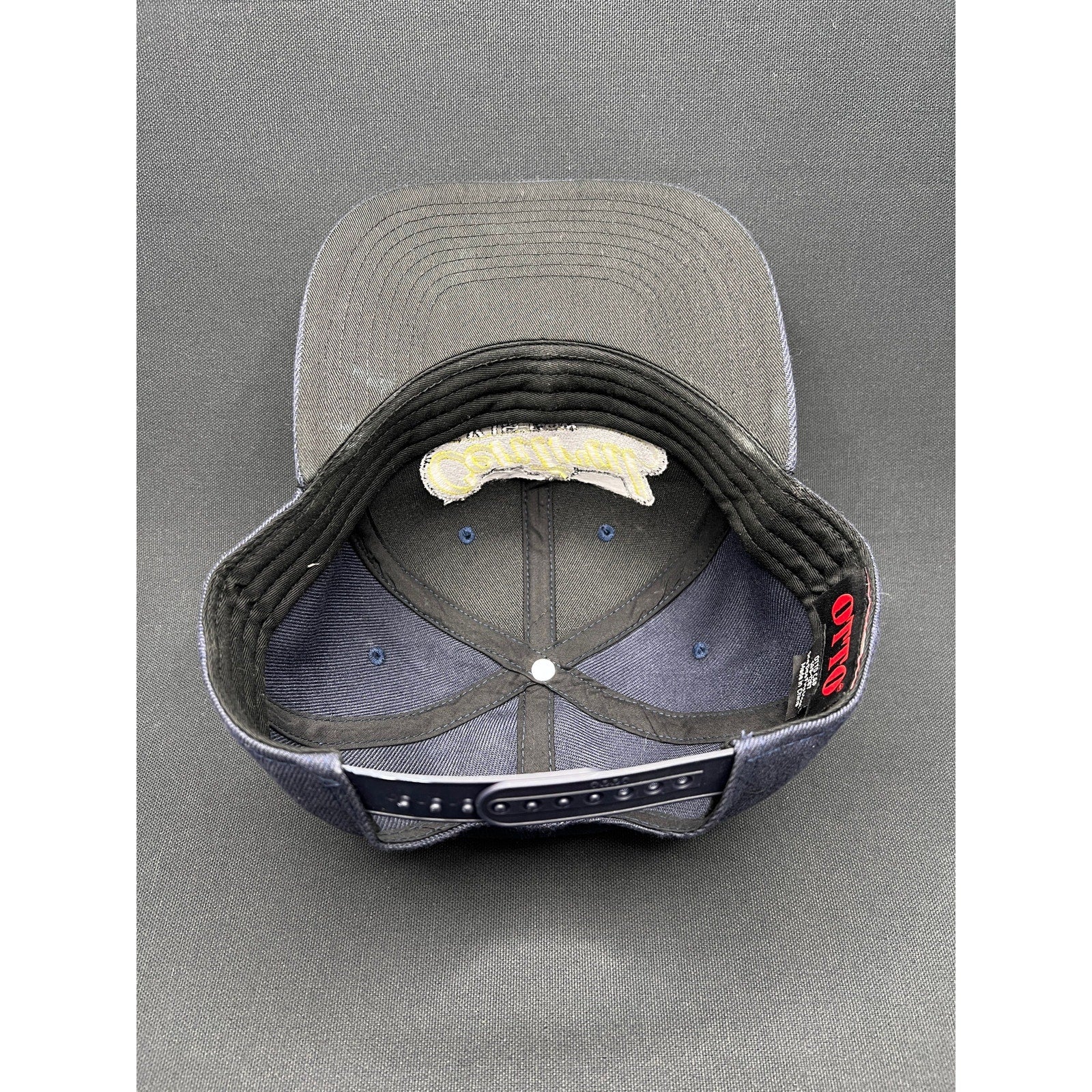 Vintage “Central Skid Row” Denim Snapback Hat 1990s OTTO Cap Yellow Script Logo