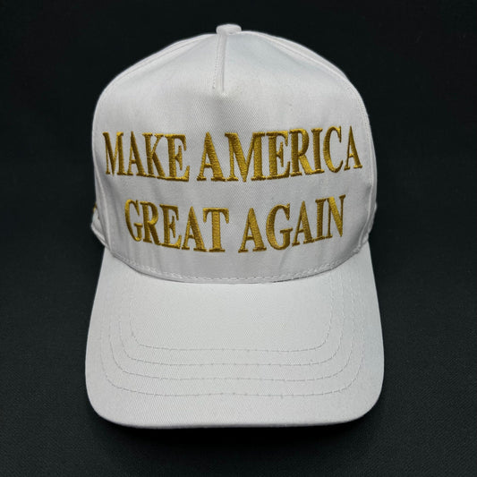 Make America Great Again MAGA Hat White Gold USA Cali Fame Snapback Cap