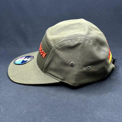 The Slauson 5 Panel Strapback Hat Olive Red Yellow Pit Bull