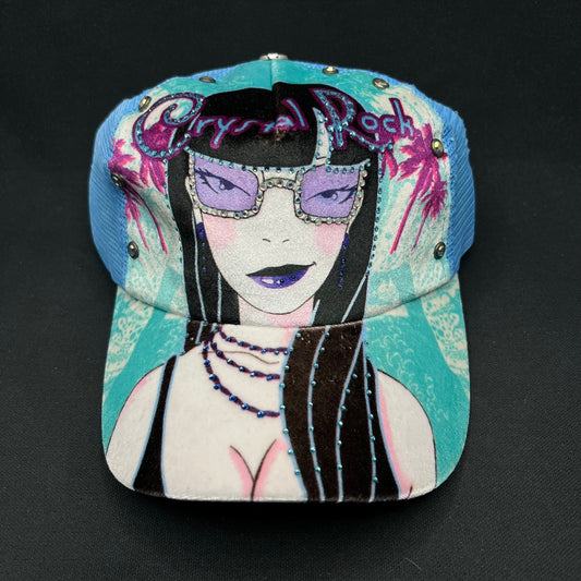 Crystal Rock Christian Audigier Blue Rhinestone Trucker Snapback Hat