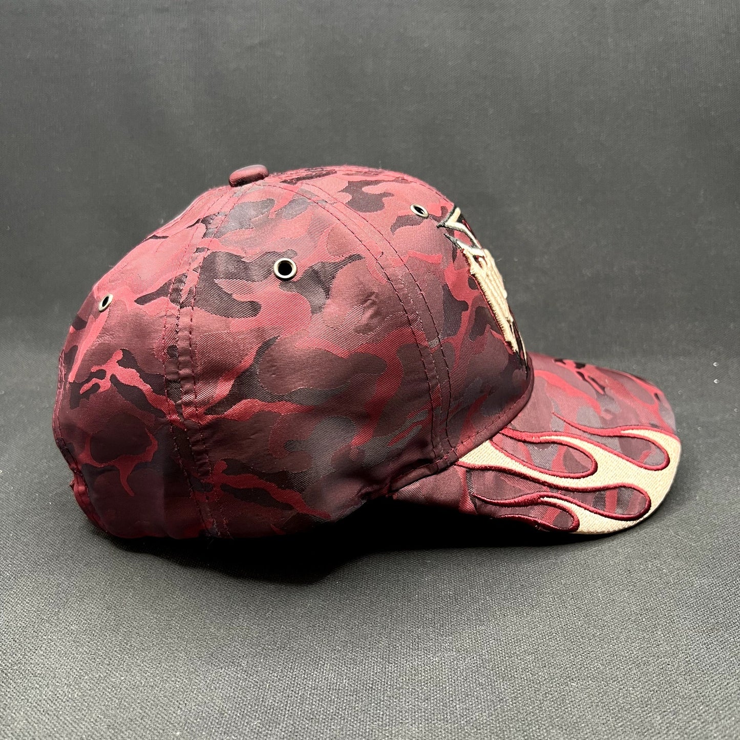 Y2K No Fear Ride Hard Flame Camo Strapback Hat Black Eagle Cap
