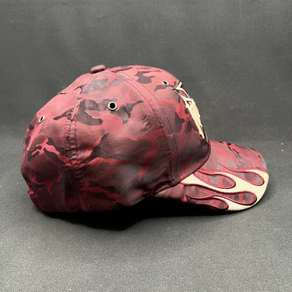 Y2K No Fear Ride Hard Flame Camo Strapback Hat Black Eagle Cap