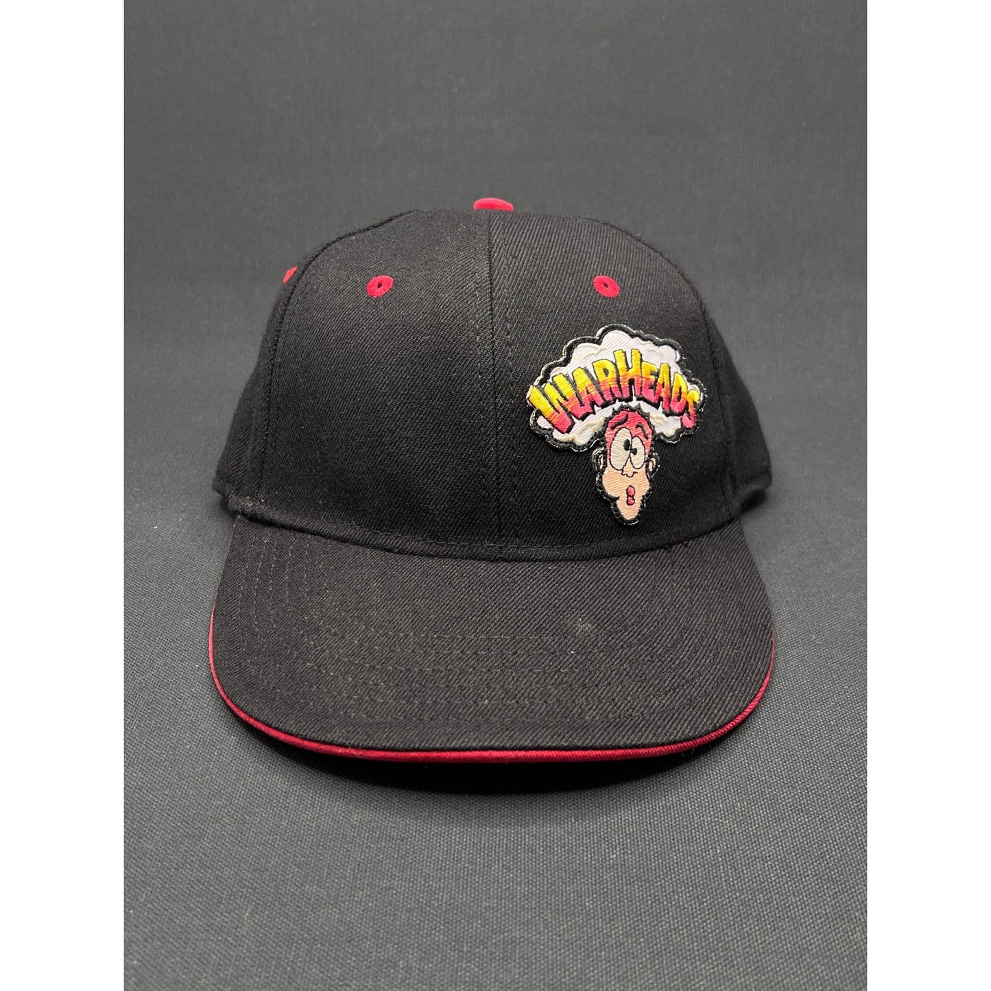 Vintage Warheads Candy Logo Autographed Otto Flex Hat Black Red Y2K Promo Cap