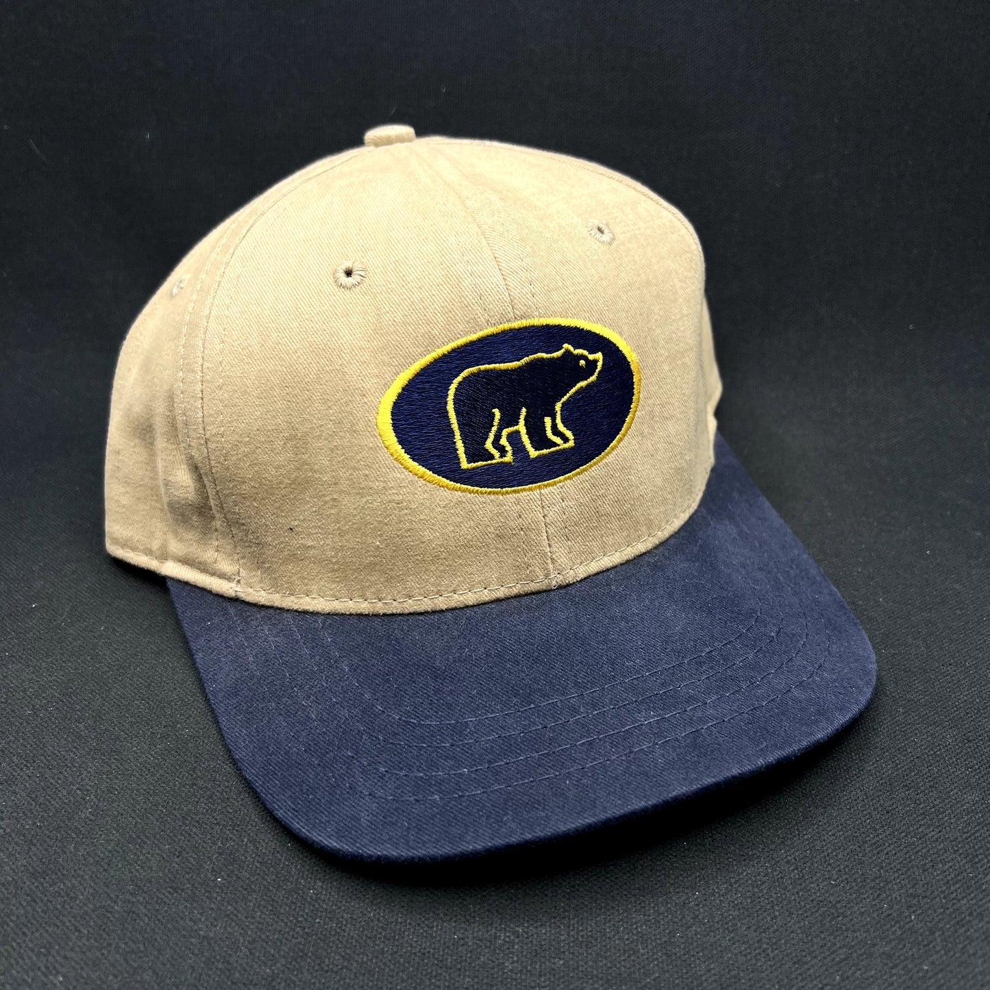 Jack Nicklaus Golden Bear Golf Strapback Hat Khaki Navy Leather Strap Cap