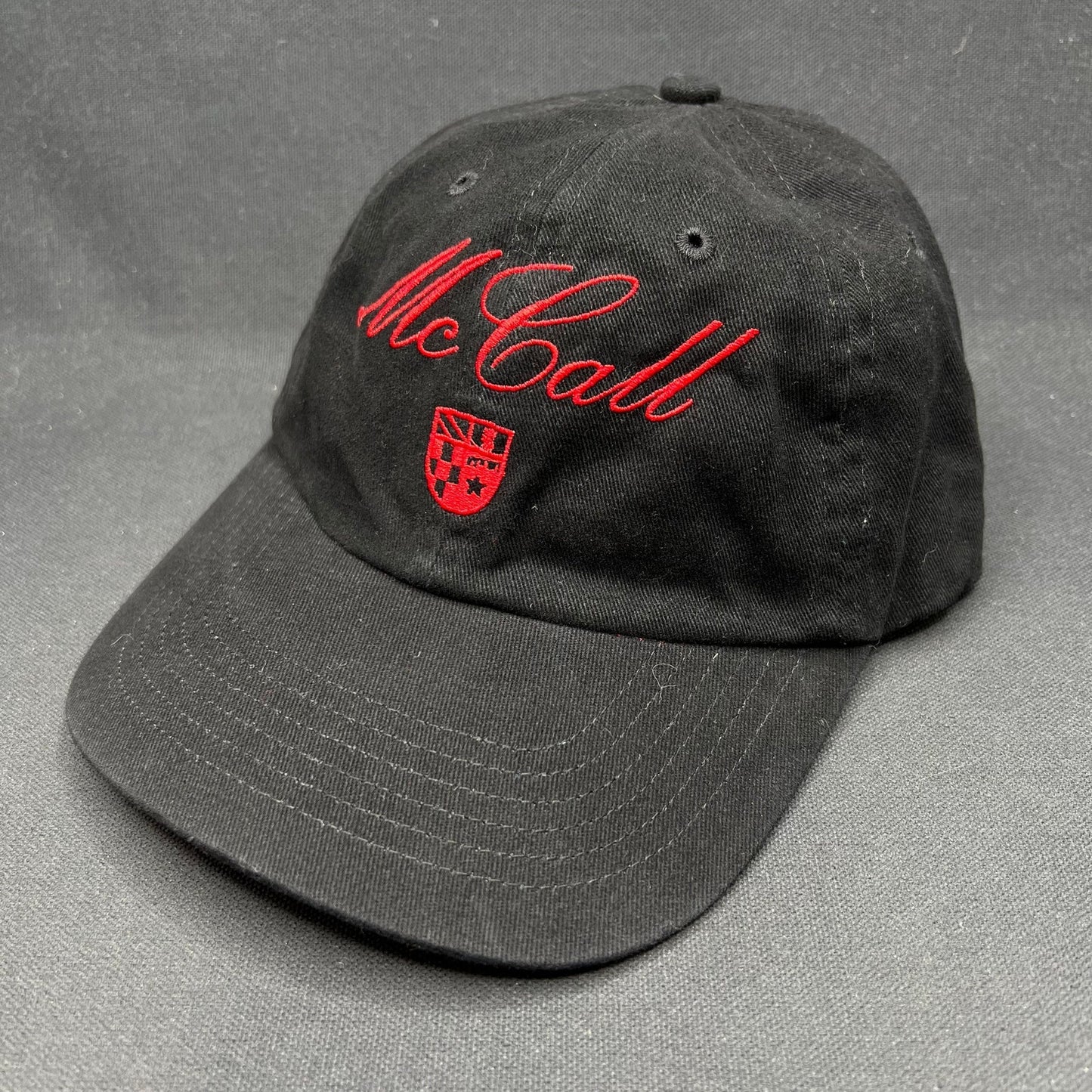 McCall Motor Works Strapback Hat Black Red Script USA Flag Cap