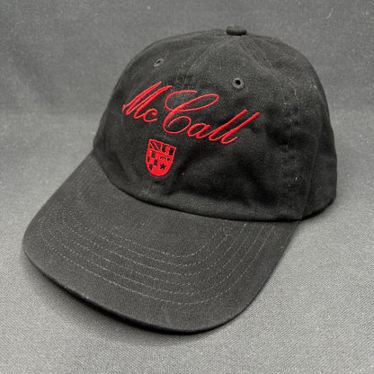 McCall Motor Works Strapback Hat Black Red Script USA Flag Cap