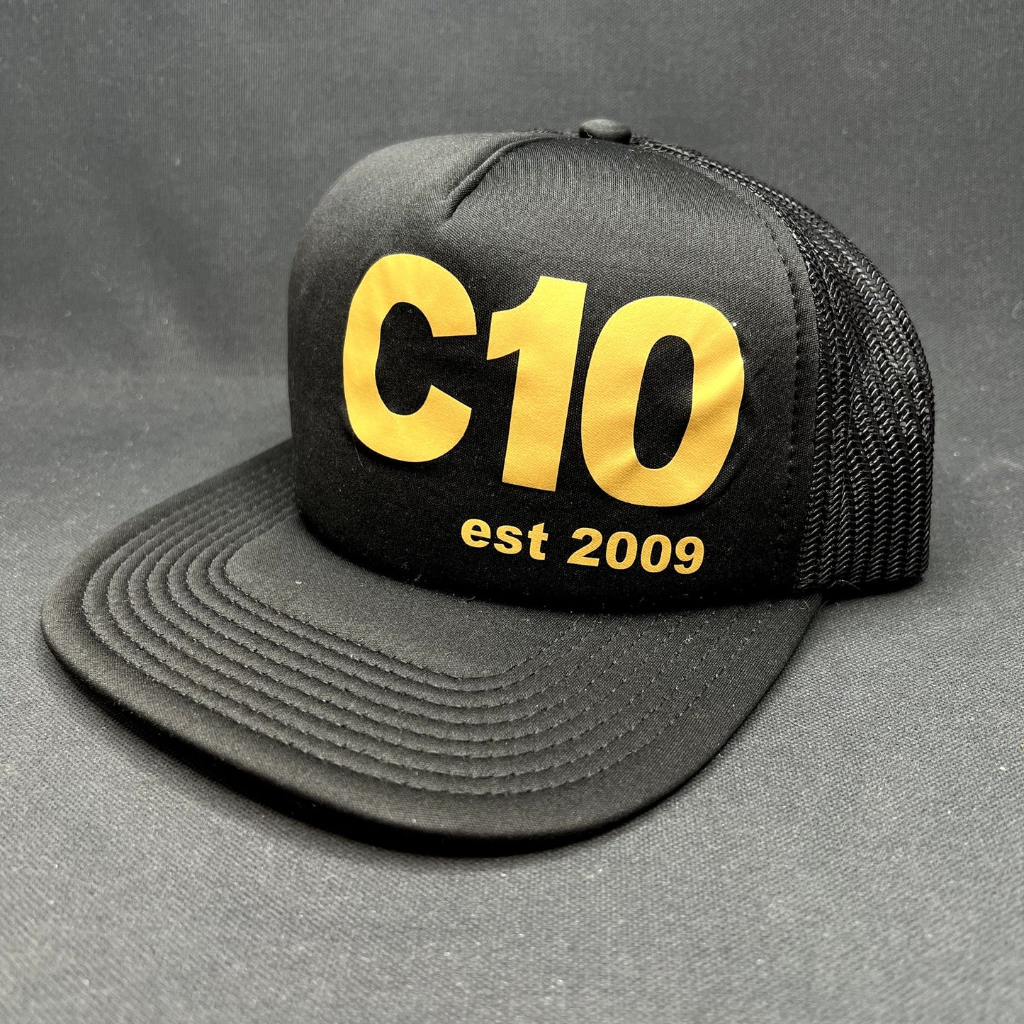 Cloud 10 C10 Otto Trucker Snapback Hat Black Gold Mesh Cap