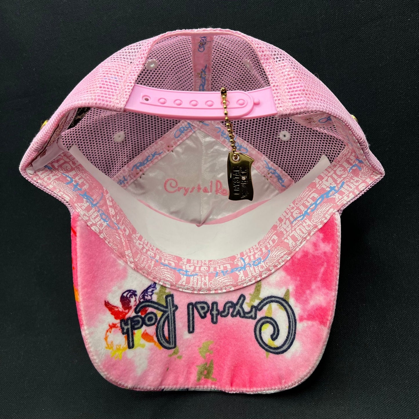 Crystal Rock Christian Audigier Pink Angel Graphic Rhinestone Trucker Hat