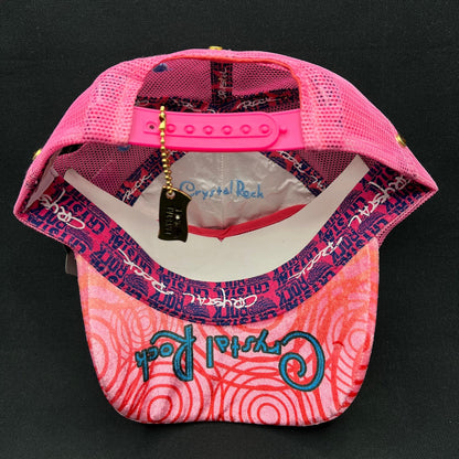 Crystal Rock Christian Audigier Pink Rhinestone Trucker Snapback Hat