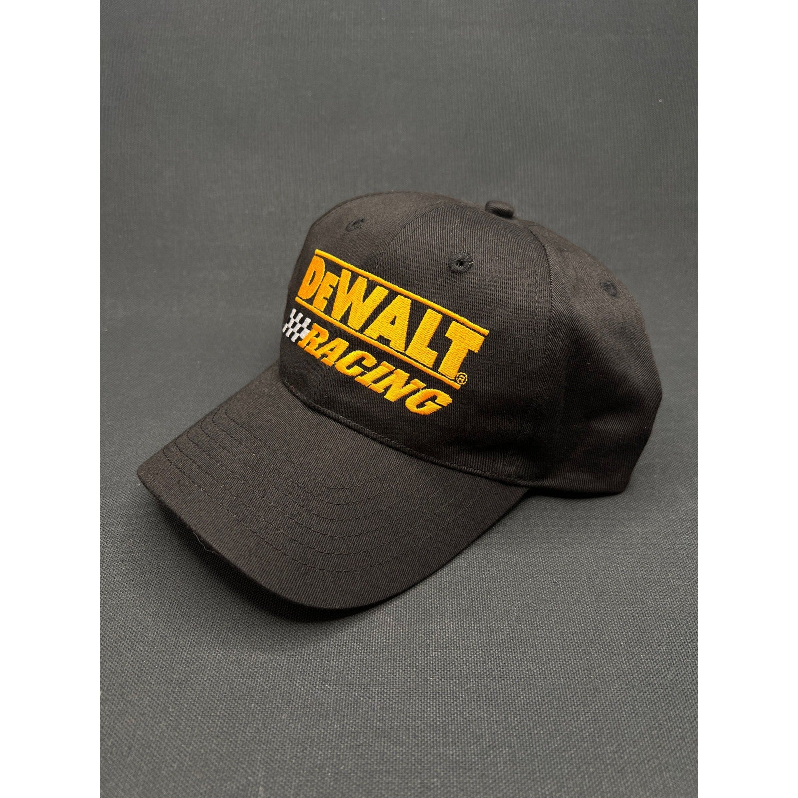 DeWALT Racing Hat Black Cotton Strapback Checkered Logo NASCAR Era