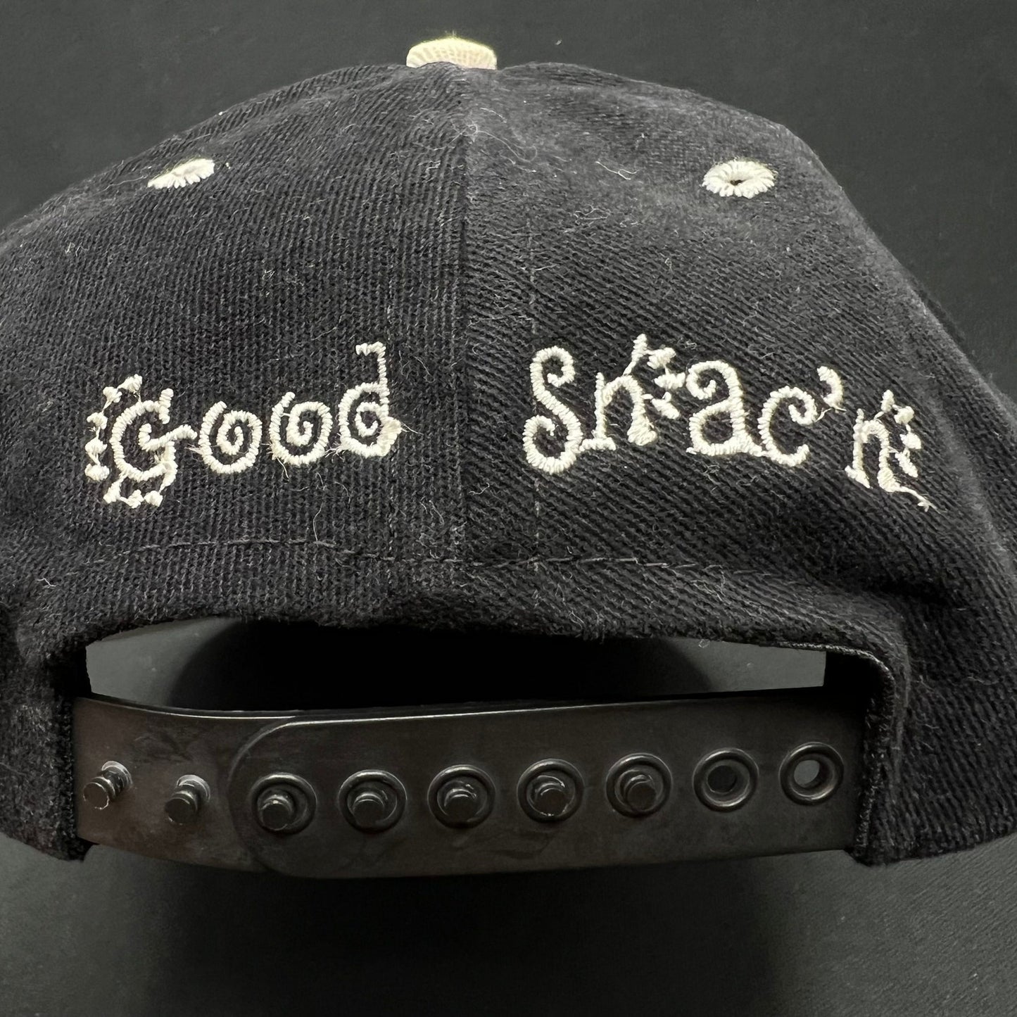 Vintage Snack Bar Snapback Hat Black Purple Script 90s USA