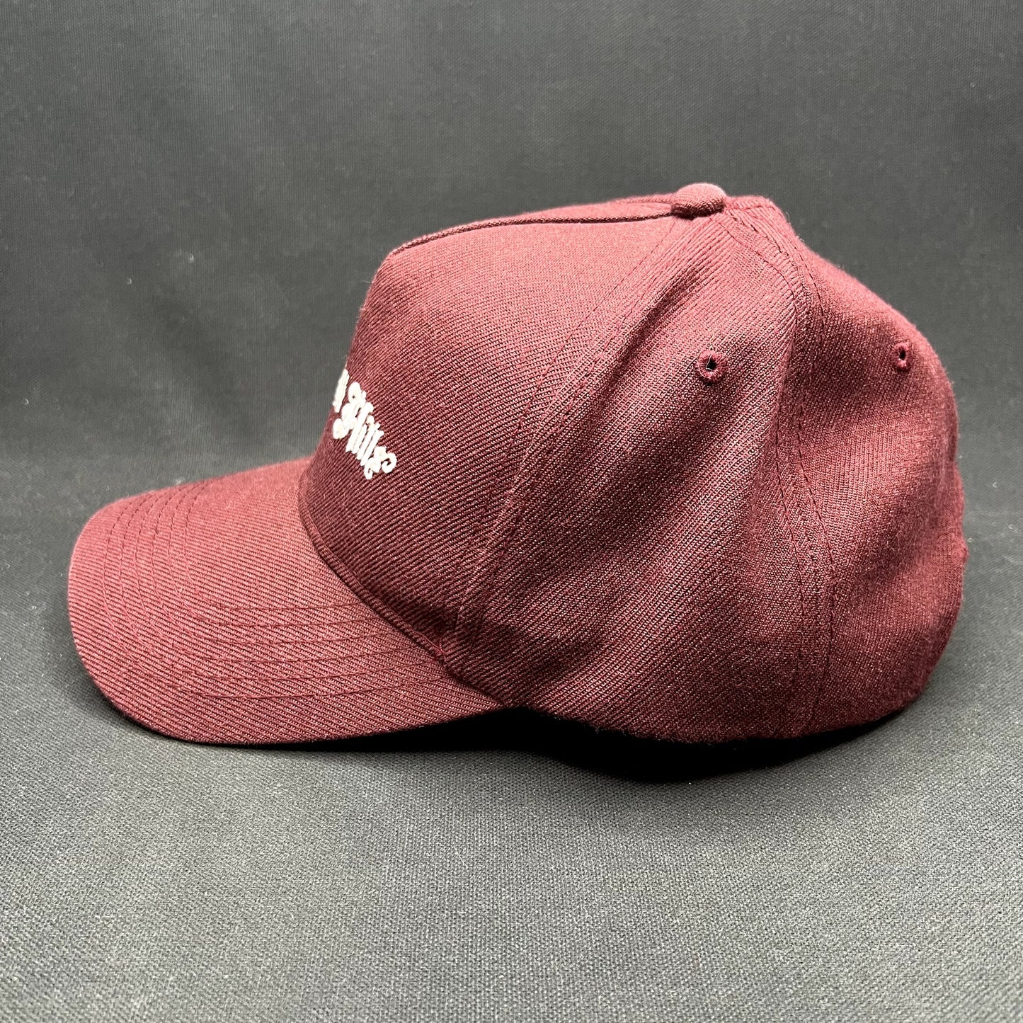 Bloomfield Hills Snapback Hat Burgundy Gothic Script Cap