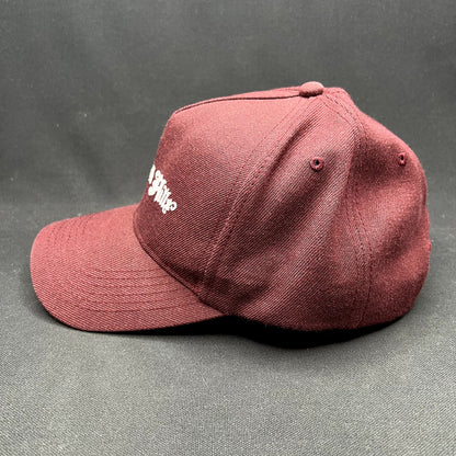 Bloomfield Hills Snapback Hat Burgundy Gothic Script Cap
