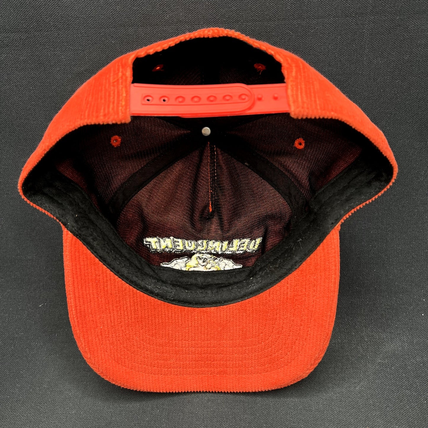 Delinquent Bros Corduroy Snapback Hat Red Racing Pinup Cap
