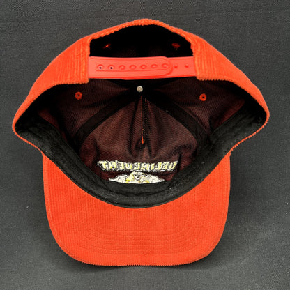 Delinquent Bros Corduroy Snapback Hat Red Racing Pinup Cap