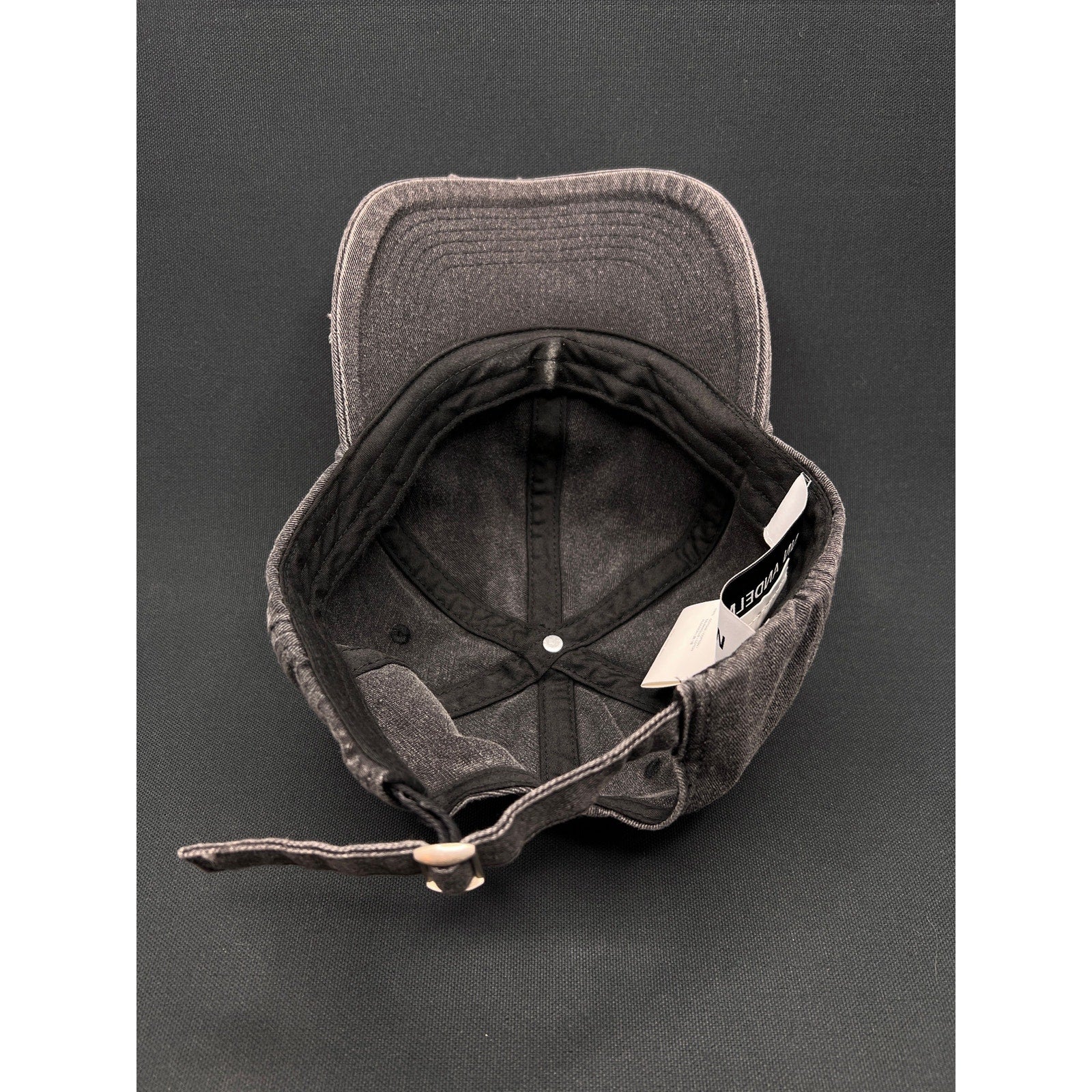 Ann Andelman Distressed Black Denim Cap – Minimalist Monogram Logo Hat