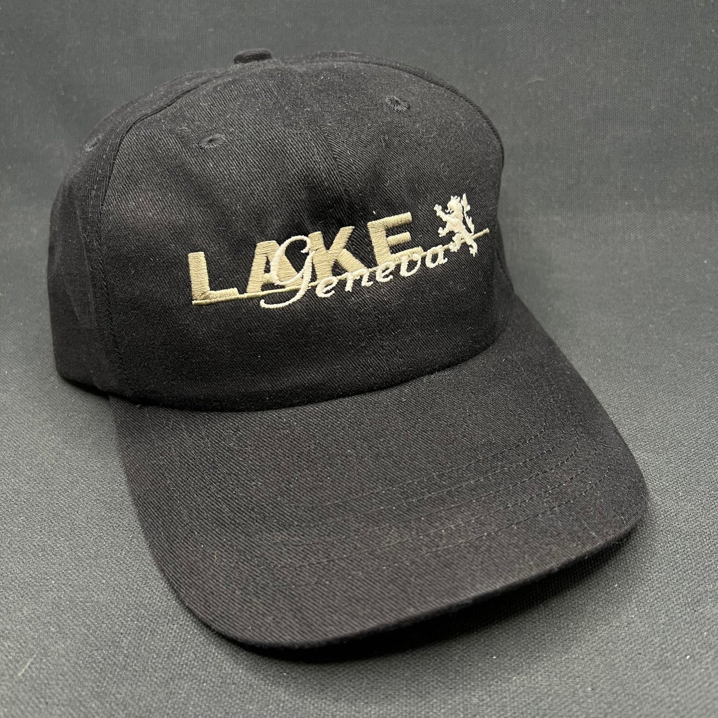 Vintage Lake Geneva Strapback Hat Black Script Logo Gear For Sports Cap