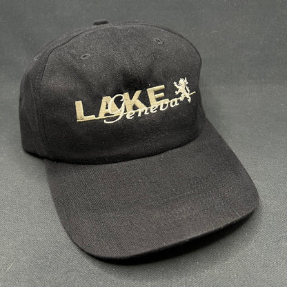 Vintage Lake Geneva Strapback Hat Black Script Logo Gear For Sports Cap