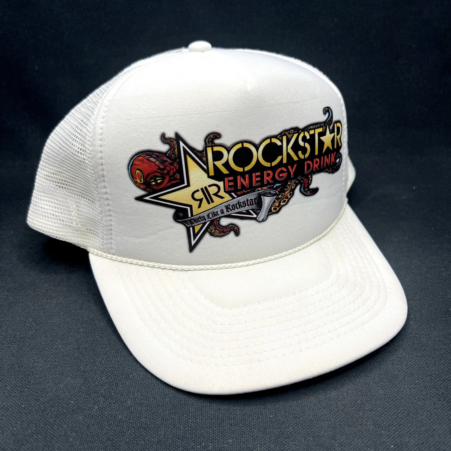 Y2K Rockstar Energy Drink Trucker Hat Nissun Snapback White