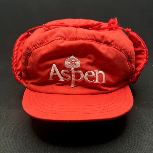 Vintage Aspen Ski Country Imports Ear Flap Winter Hat Red Corduroy Ski Cap