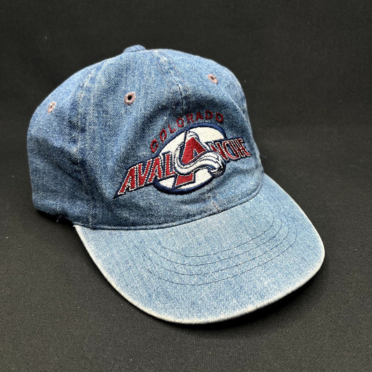 Vintage Colorado Avalanche Denim Strapback Hat NHL The Cap 90s Blue Jean