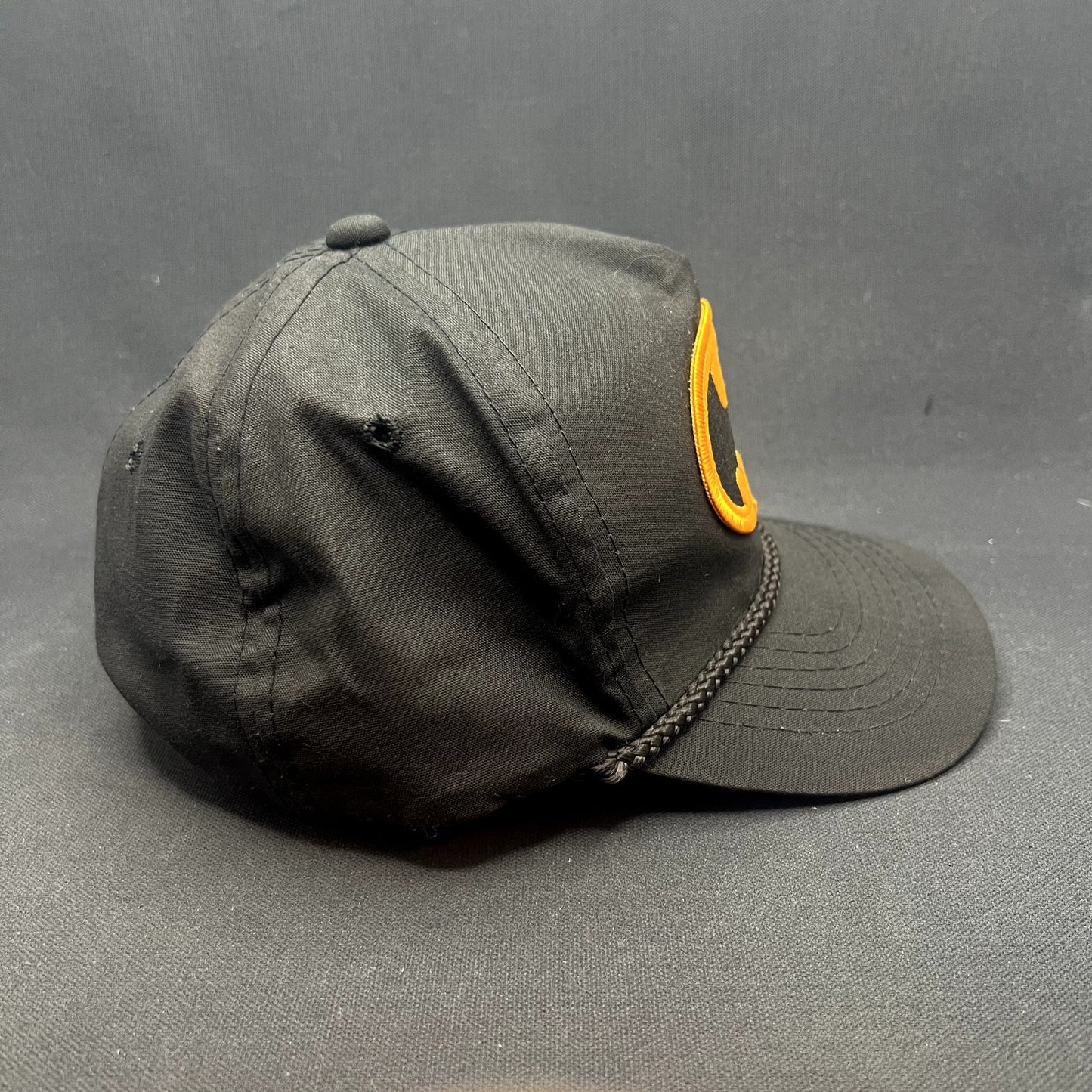 Vintage Batman DC Comics Black Rope Snapback Hat 90s Yellow Logo Cap