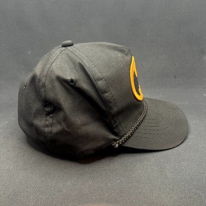 Vintage Batman DC Comics Black Rope Snapback Hat 90s Yellow Logo Cap