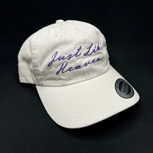 Just Like Heaven Script Strapback Hat White Purple Yupoong Classics Dad Cap NWT