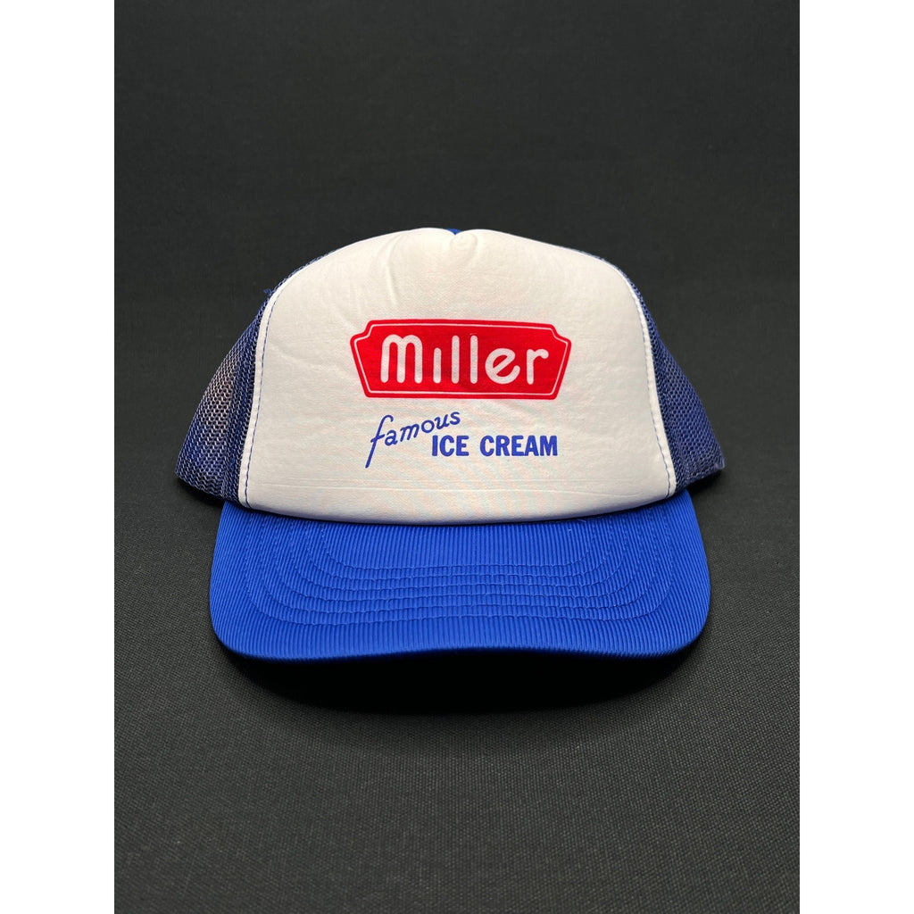 Vintage Miller Famous Ice Cream 80s Mesh Trucker Hat Taiwan R.O.C. Made Snapback