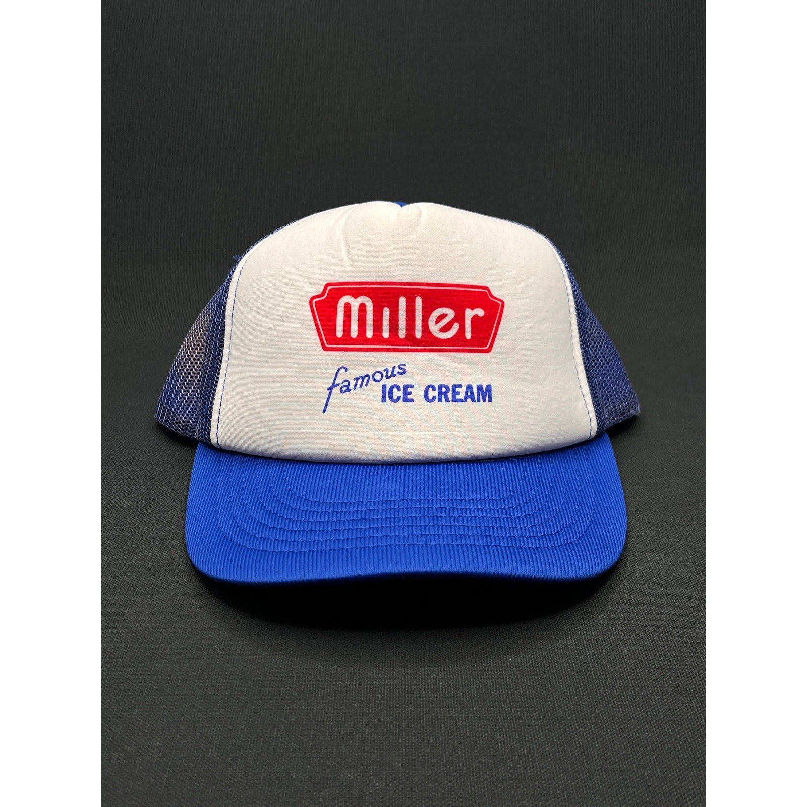 Vintage Miller Famous Ice Cream 80s Mesh Trucker Hat Taiwan R.O.C. Made Snapback