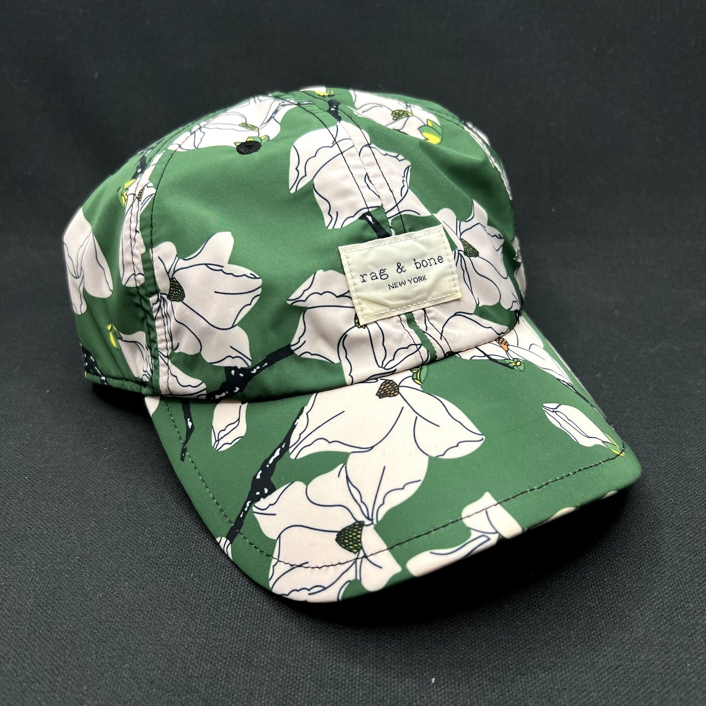 Rag & Bone New York Floral Strapback Hat Green Magnolia Print Cap