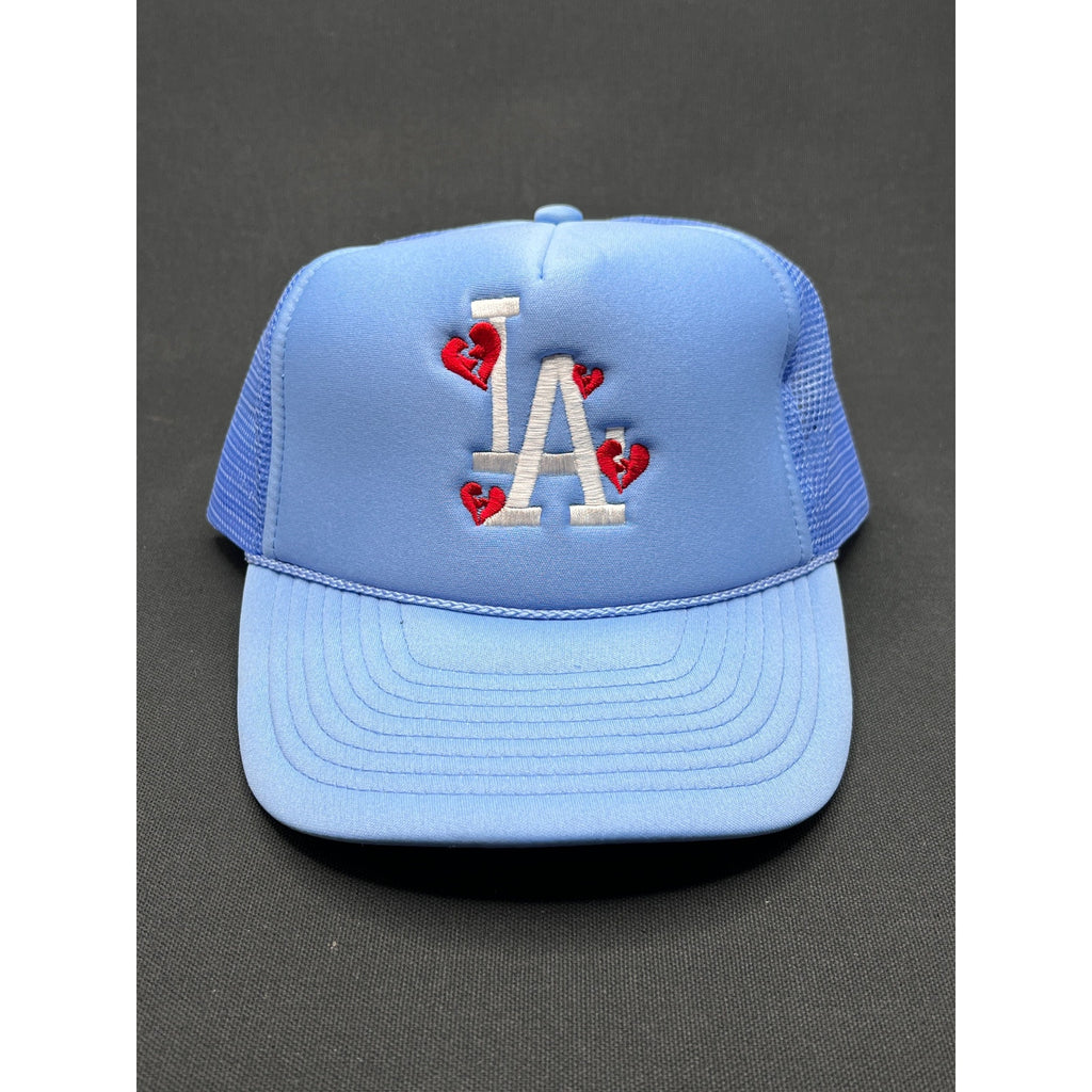 Y2K LA Dodgers Light-Blue Trucker Hat with Heart Embroidery – Sun Cap