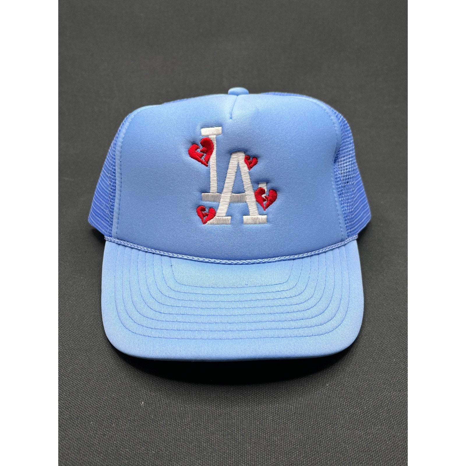 Y2K LA Dodgers Light-Blue Trucker Hat with Heart Embroidery – Sun Cap