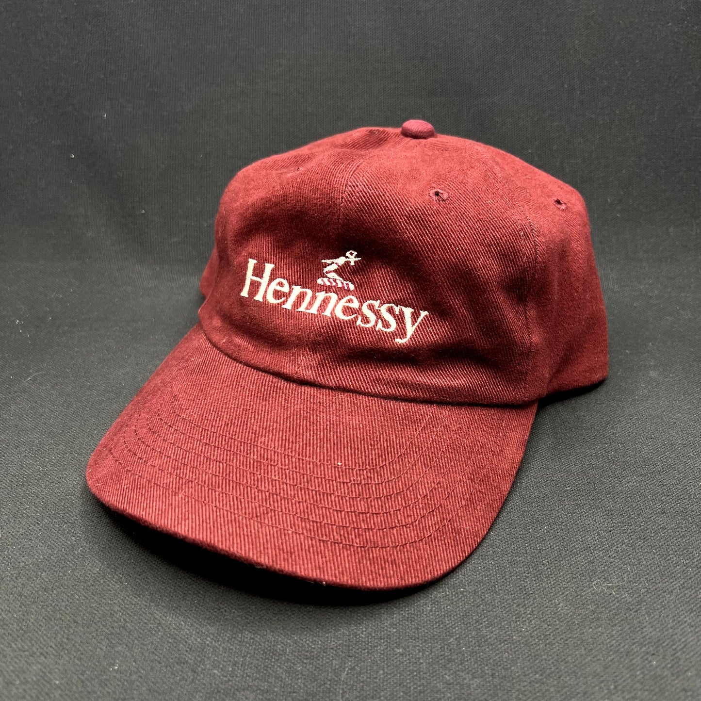 Vintage Hennessy Cognac Strapback Hat Burgundy Dad Cap Art Headwear