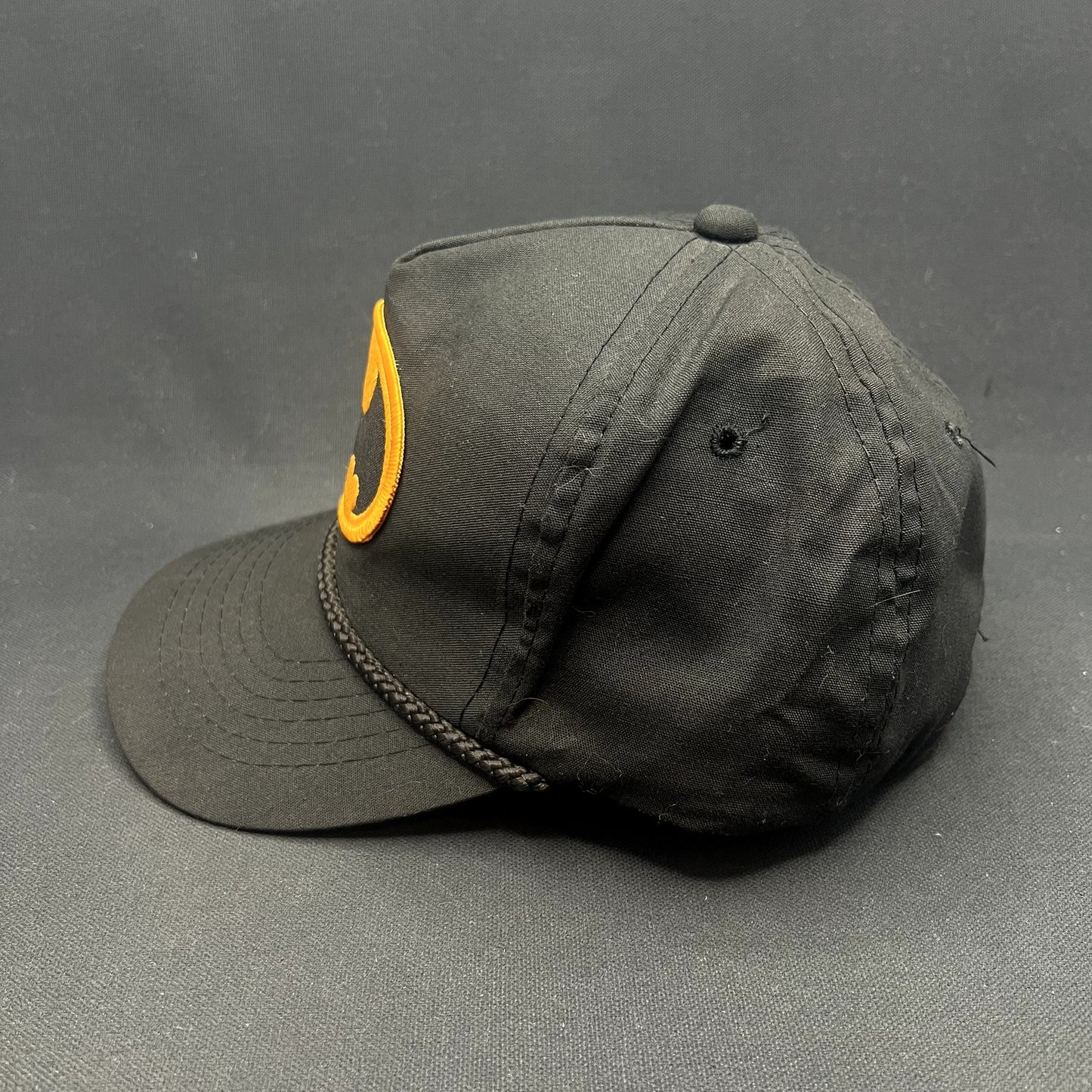 Vintage Batman DC Comics Black Rope Snapback Hat 90s Yellow Logo Cap