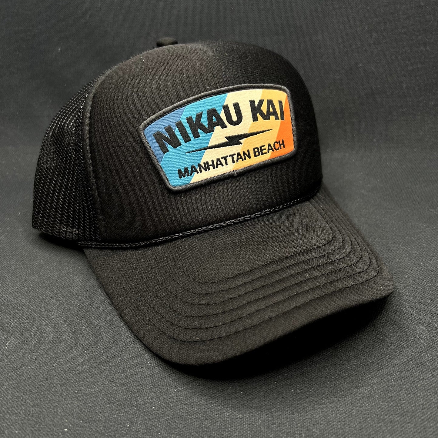 Nikau Kai Manhattan Beach Surf Trucker Snapback Hat Otto Black California