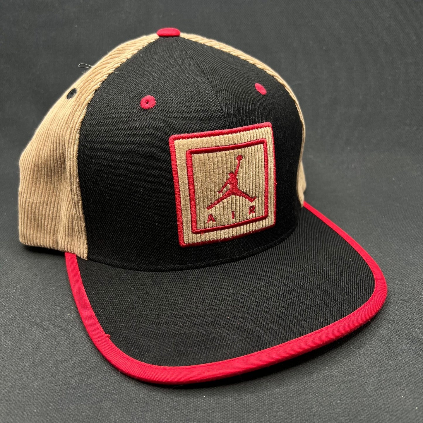 Nike Air Jordan Corduroy Patch Strapback Hat Black Red Tan