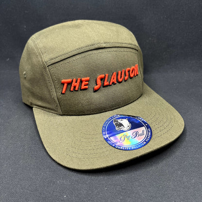 The Slauson 5 Panel Strapback Hat Olive Red Yellow Pit Bull