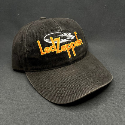 Vintage Led Zeppelin Airship Logo Strapback Hat Black Rock Band Cap 90s Style
