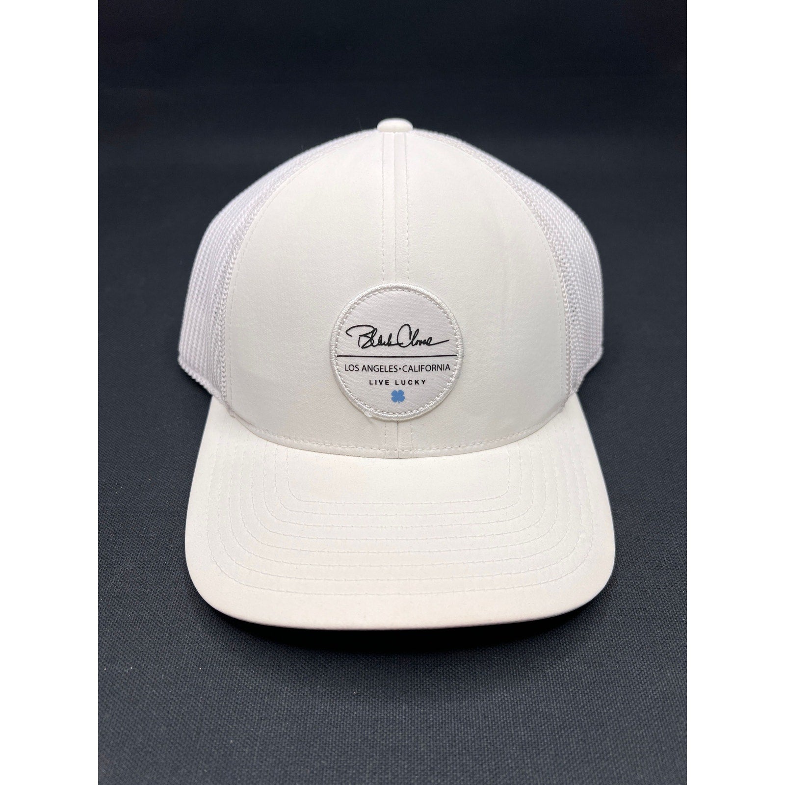 Rare Black Clover Sample Not for Sale Trucker Hat Live Lucky White